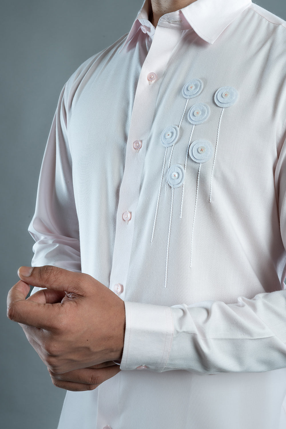 Light Pink Felt Embroidered Shirt