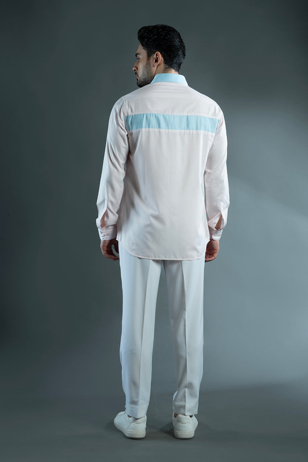 Pink & Blue Cotton Colour Block Shirt