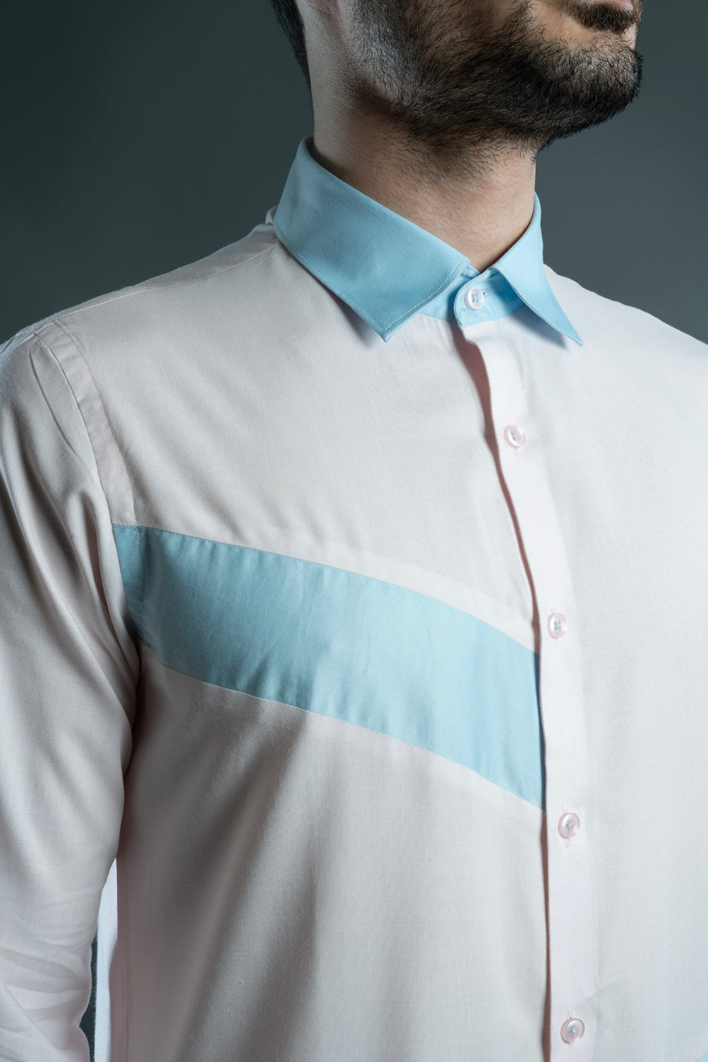 Pink & Blue Cotton Colour Block Shirt
