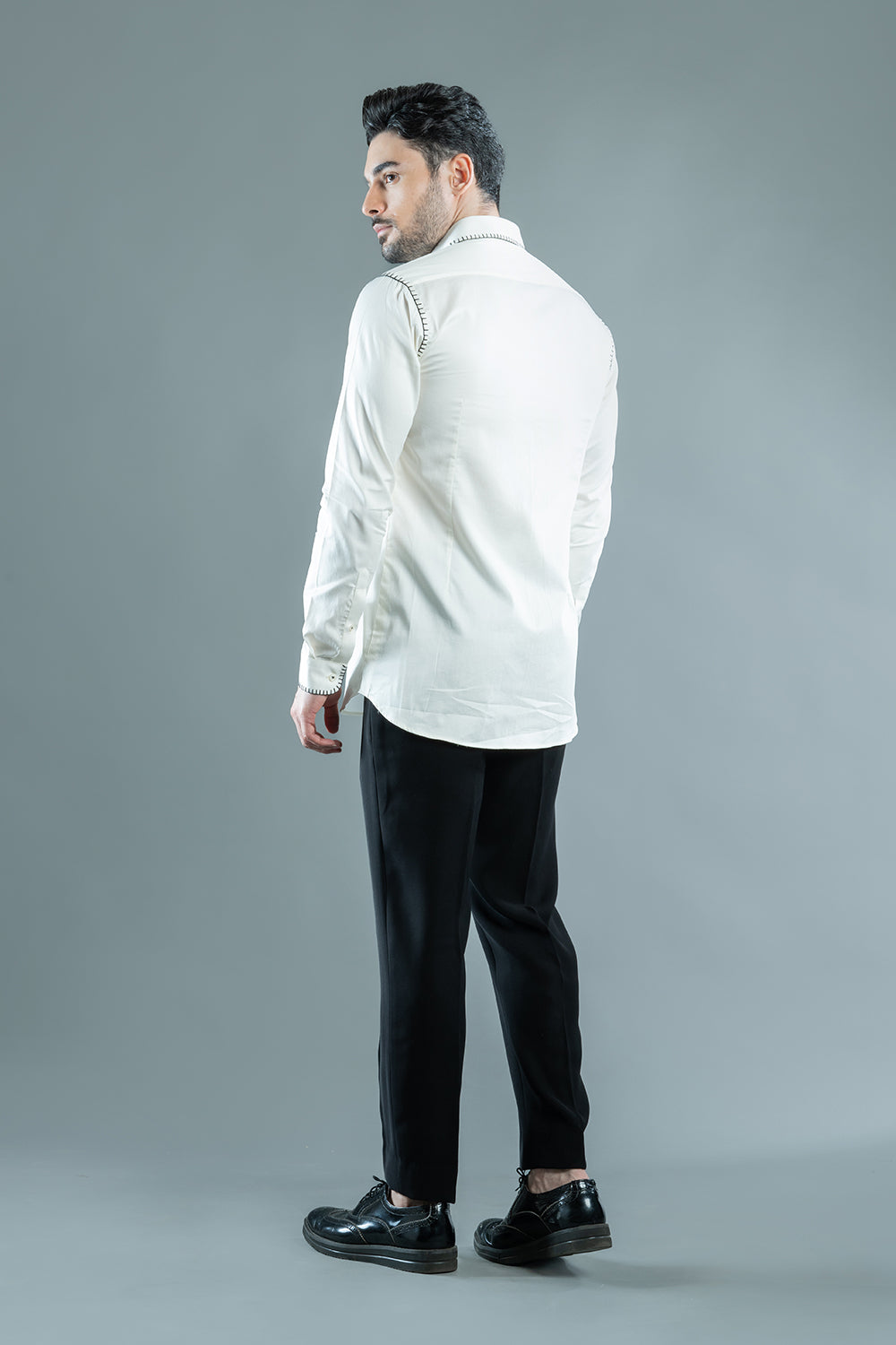White Shirt With Black Blanket Stitch