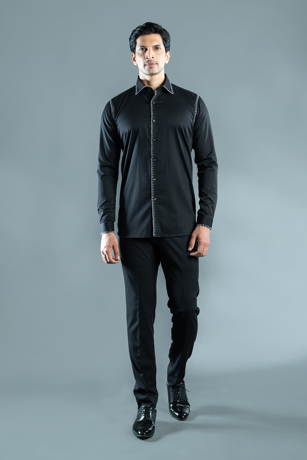 Black Shirt With White Blanket Stich