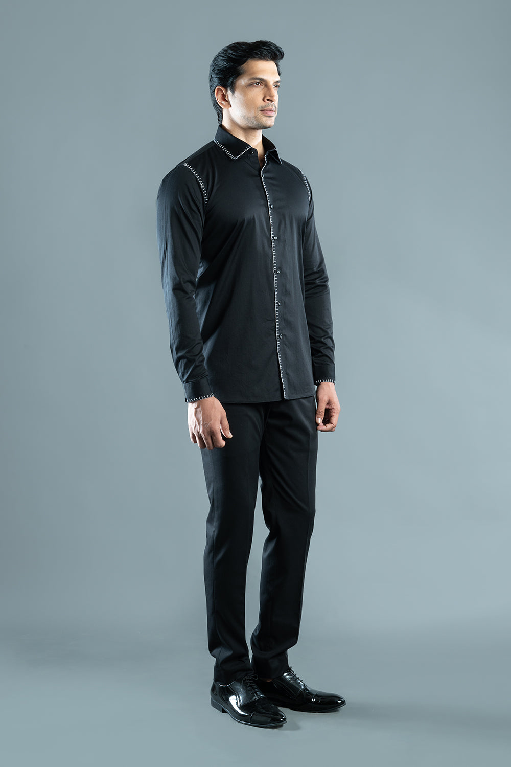 Black Shirt With White Blanket Stich