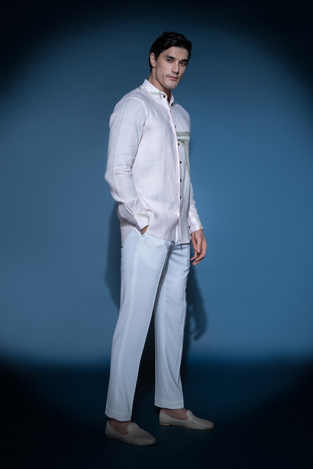 Light Pink Embroidered Linen Shirt