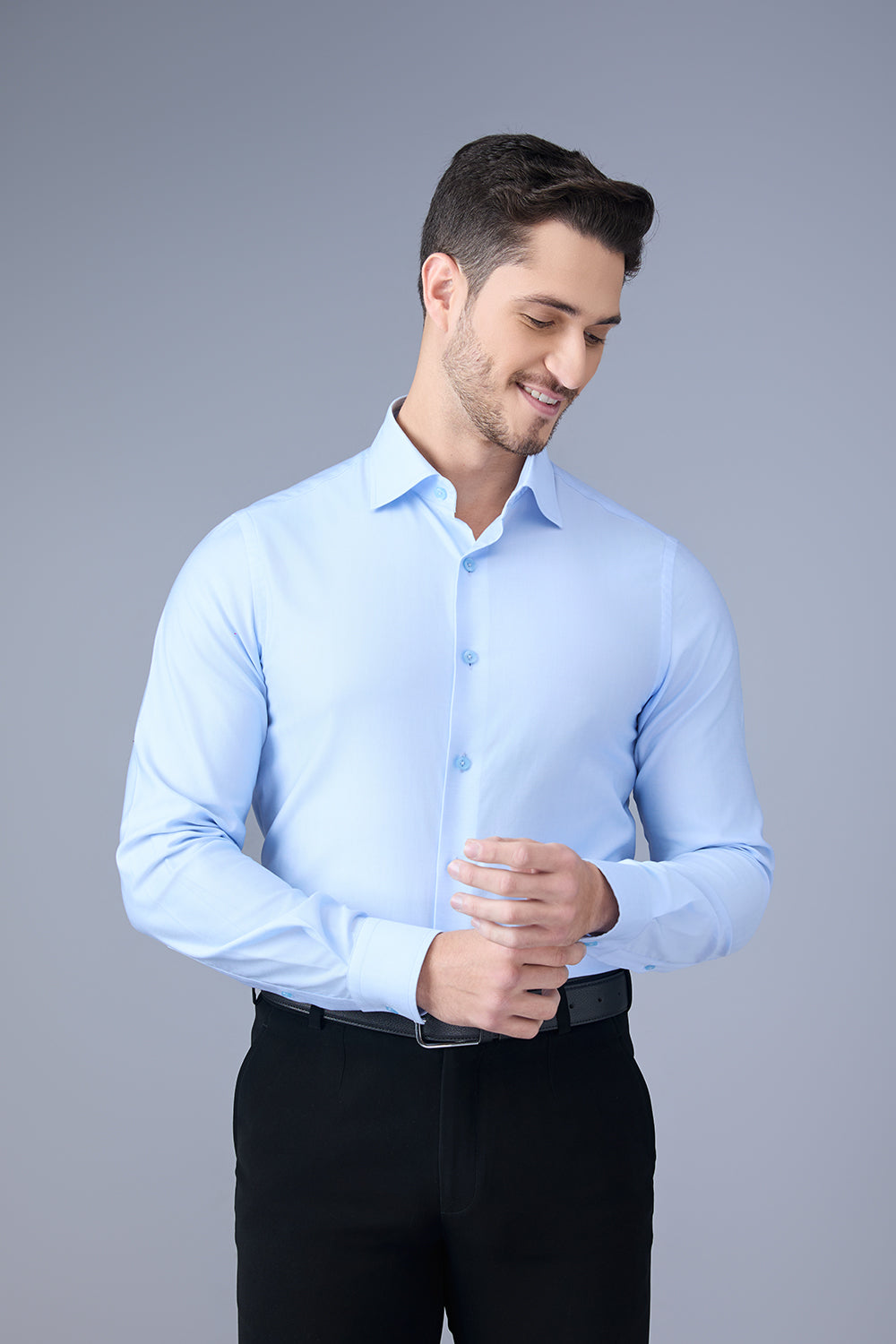 Light Blue Shirt With White Stitches