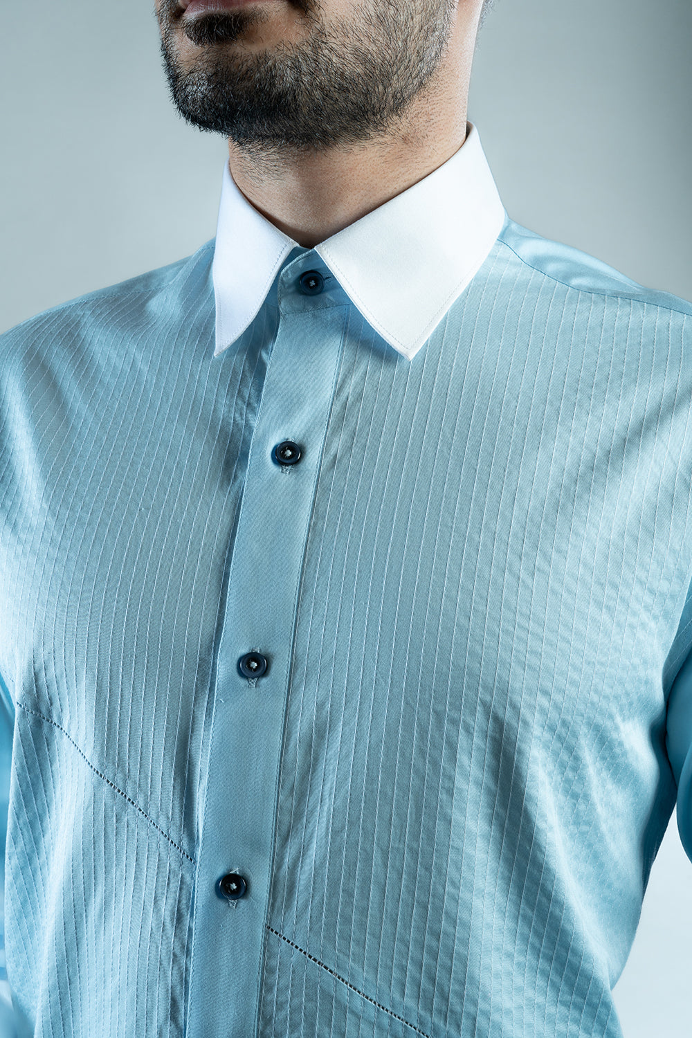 Light Blue Shirt With White Stitches