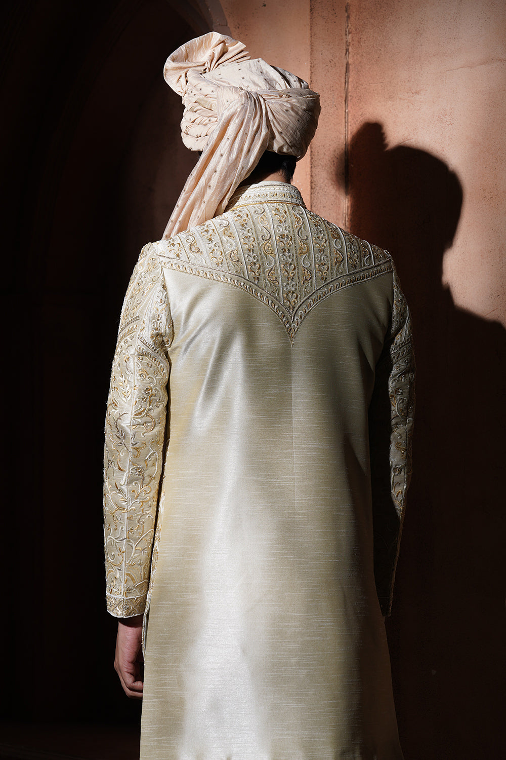 Cream Hand Embroidered Sherwani