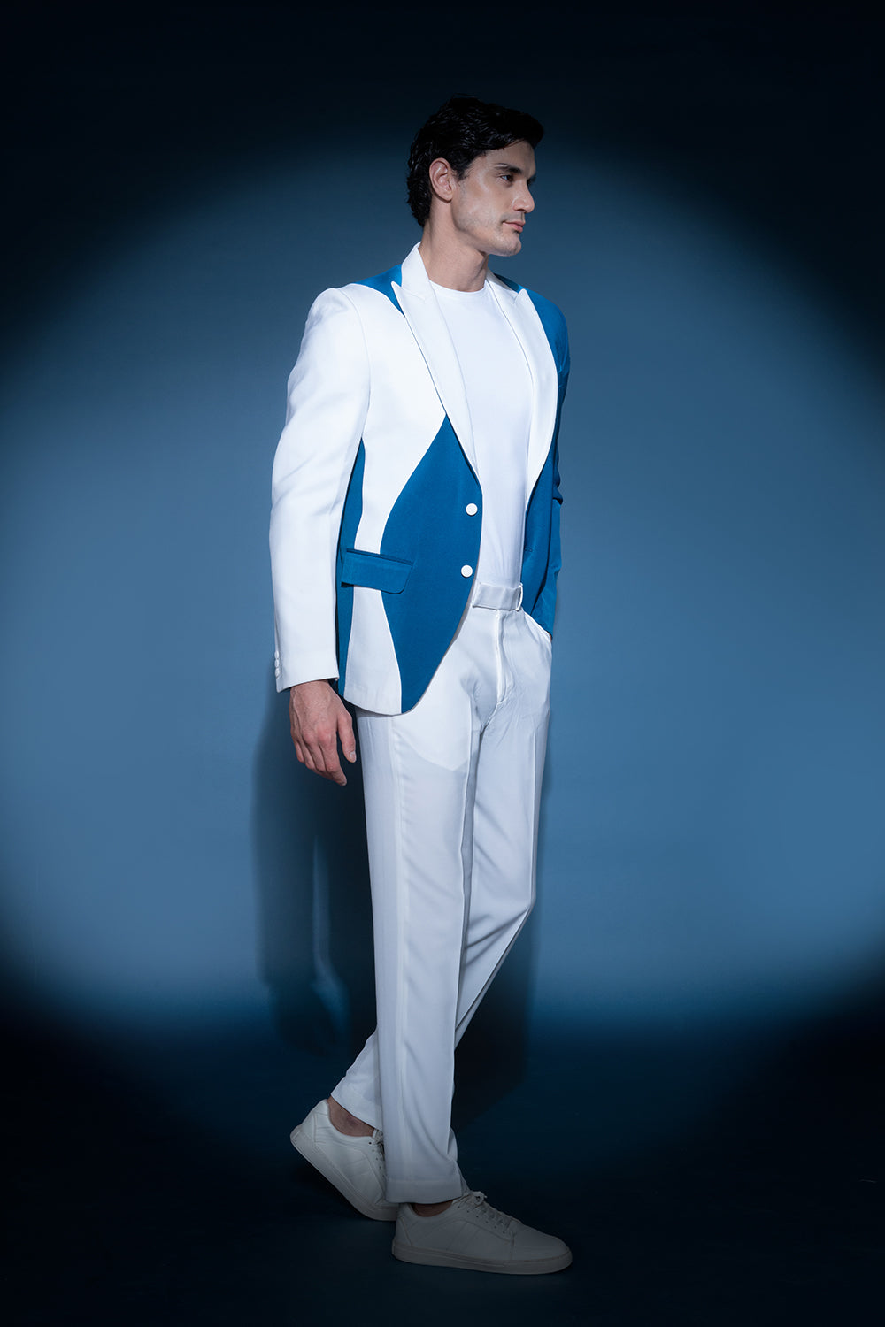 Blue & White Color Block Jacket