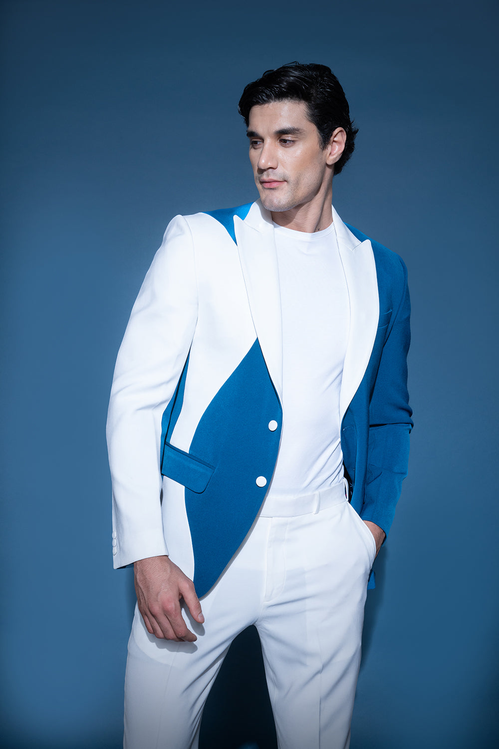 Blue & White Color Block Jacket