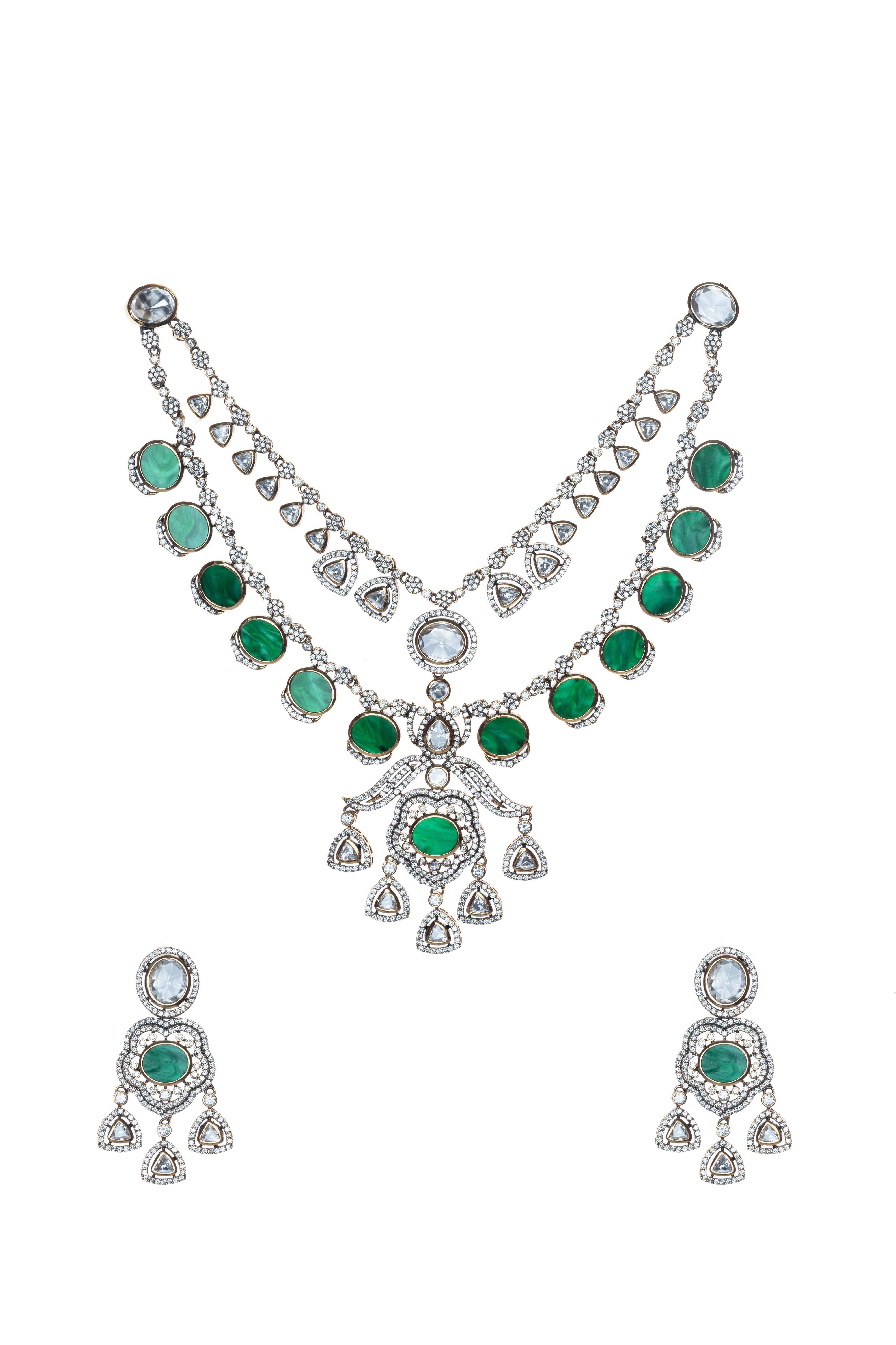 CY Victorian Polish Semi Precious Green Stone And Necklace Set