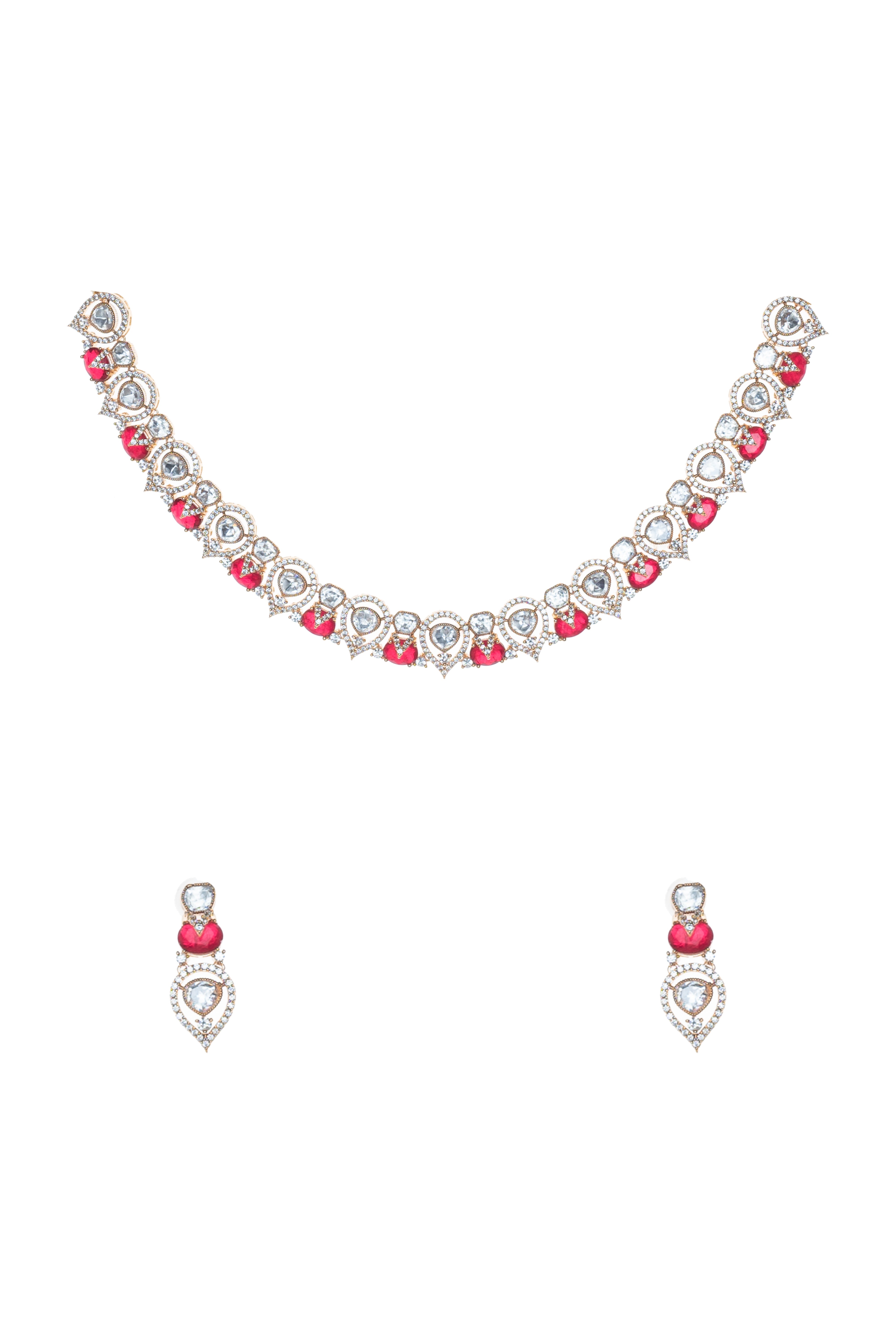 CY Victorian Polish Synthetic Ruby & Uncut Zircons Choker Necklace Set