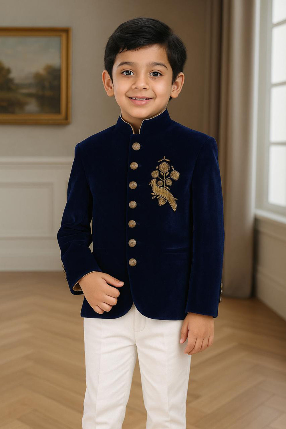 Blue Bandgala with embroidery
