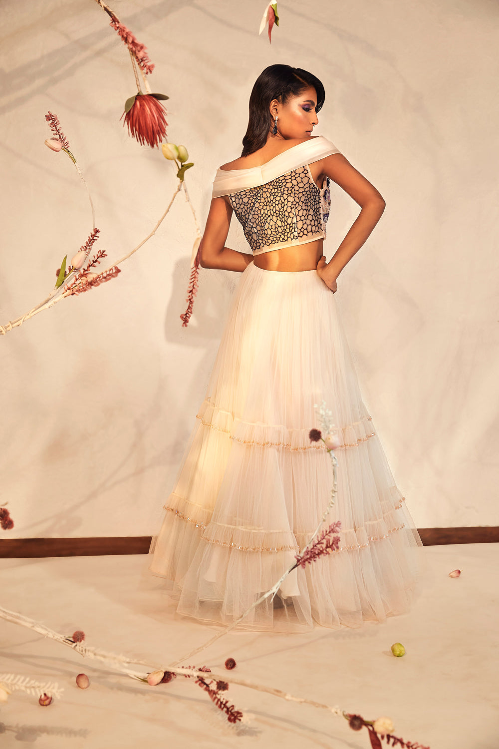 Ivory Off Shoulder Lehenga