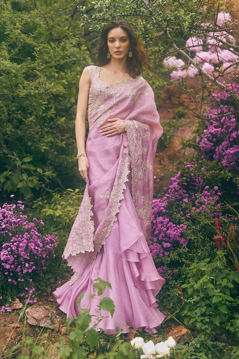 Aari Work Ruffle Saree Set