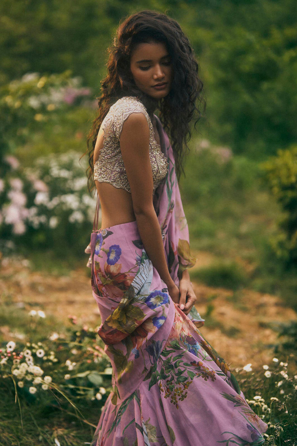 Akhila Printed Ruffle Saree Set