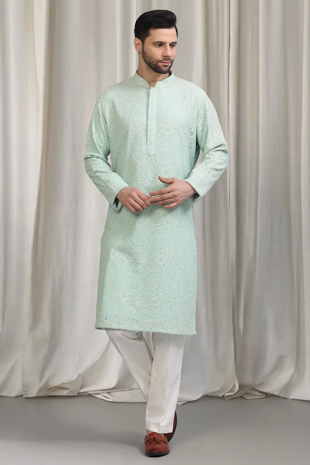 All Over Upwan Embroidered Kurta With Back Elastic Pants