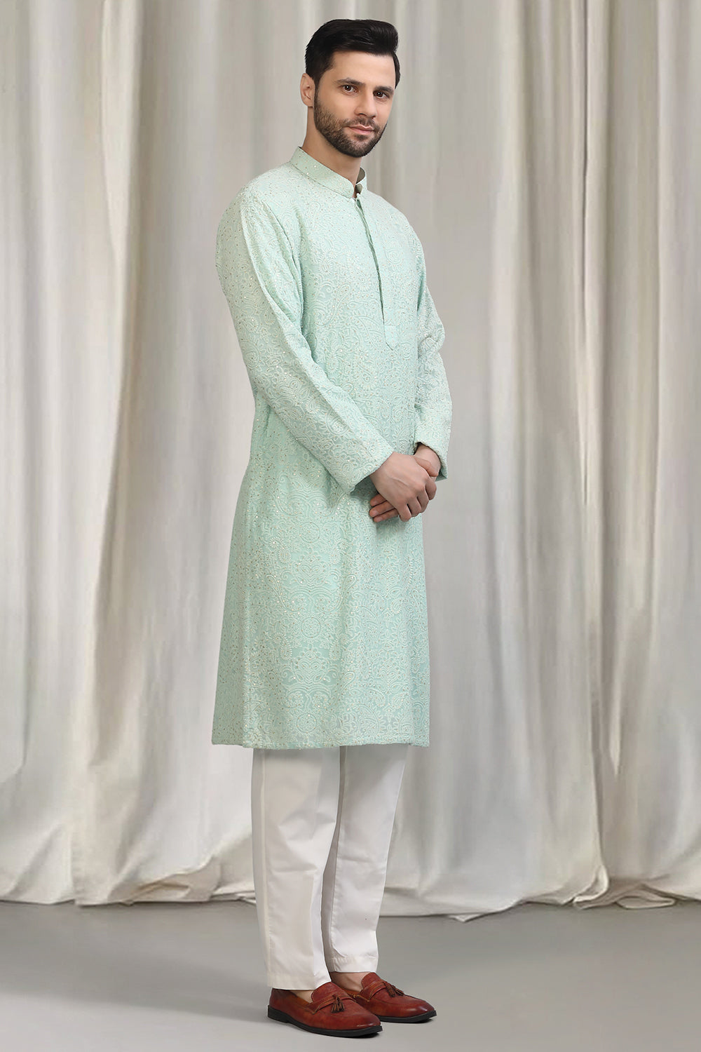 All Over Upwan Embroidered Kurta With Back Elastic Pants