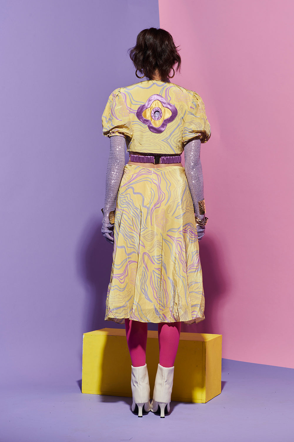Amoeba Print Maxi Dress with cutwork