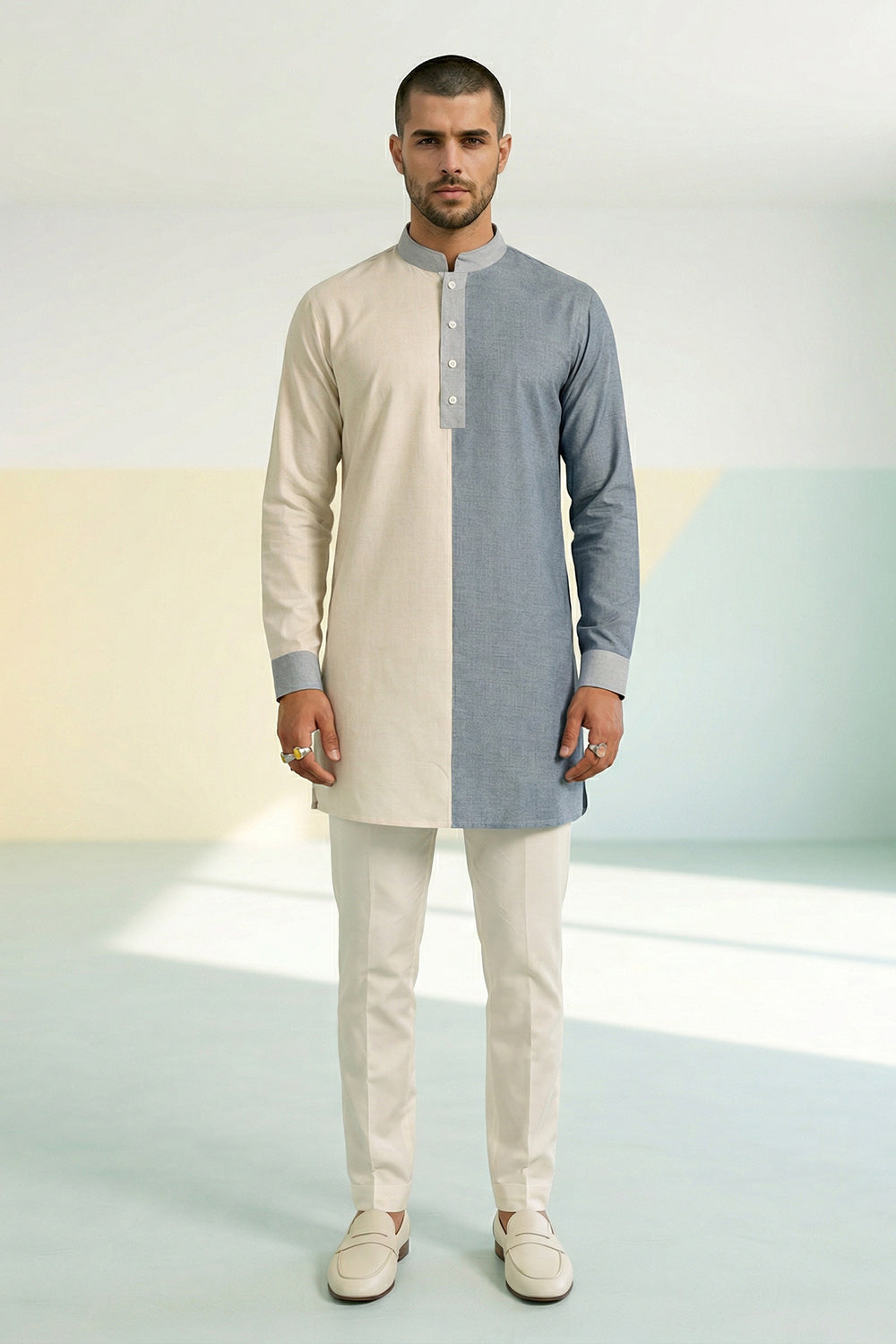 Colour Block Kurta Set - Anigo