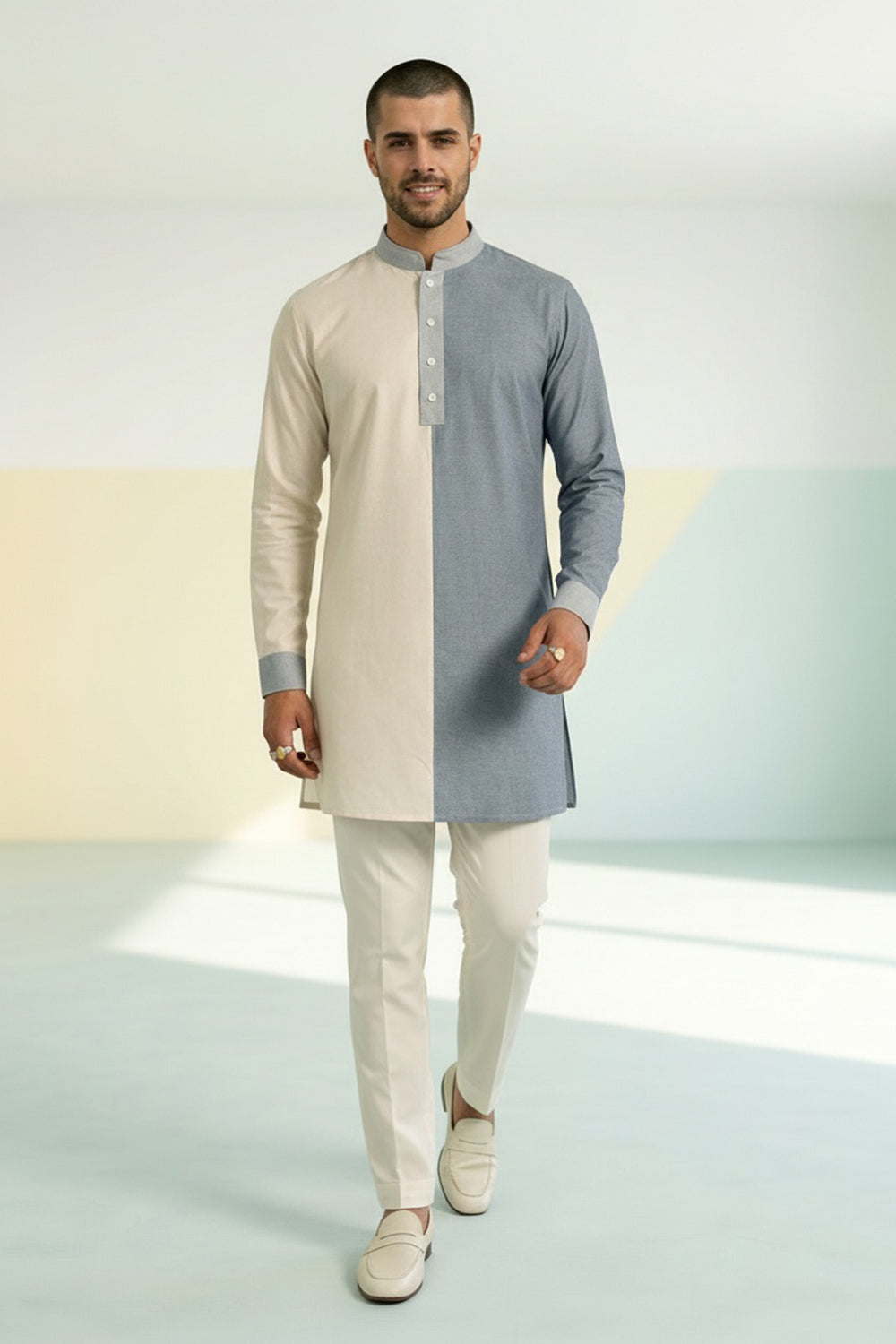 Colour Block Kurta Set - Anigo