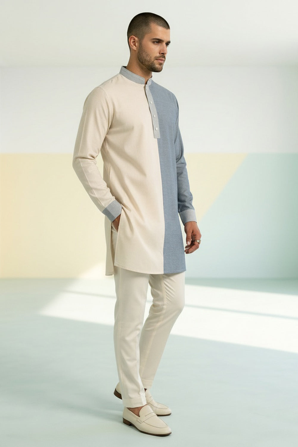 Colour Block Kurta Set - Anigo