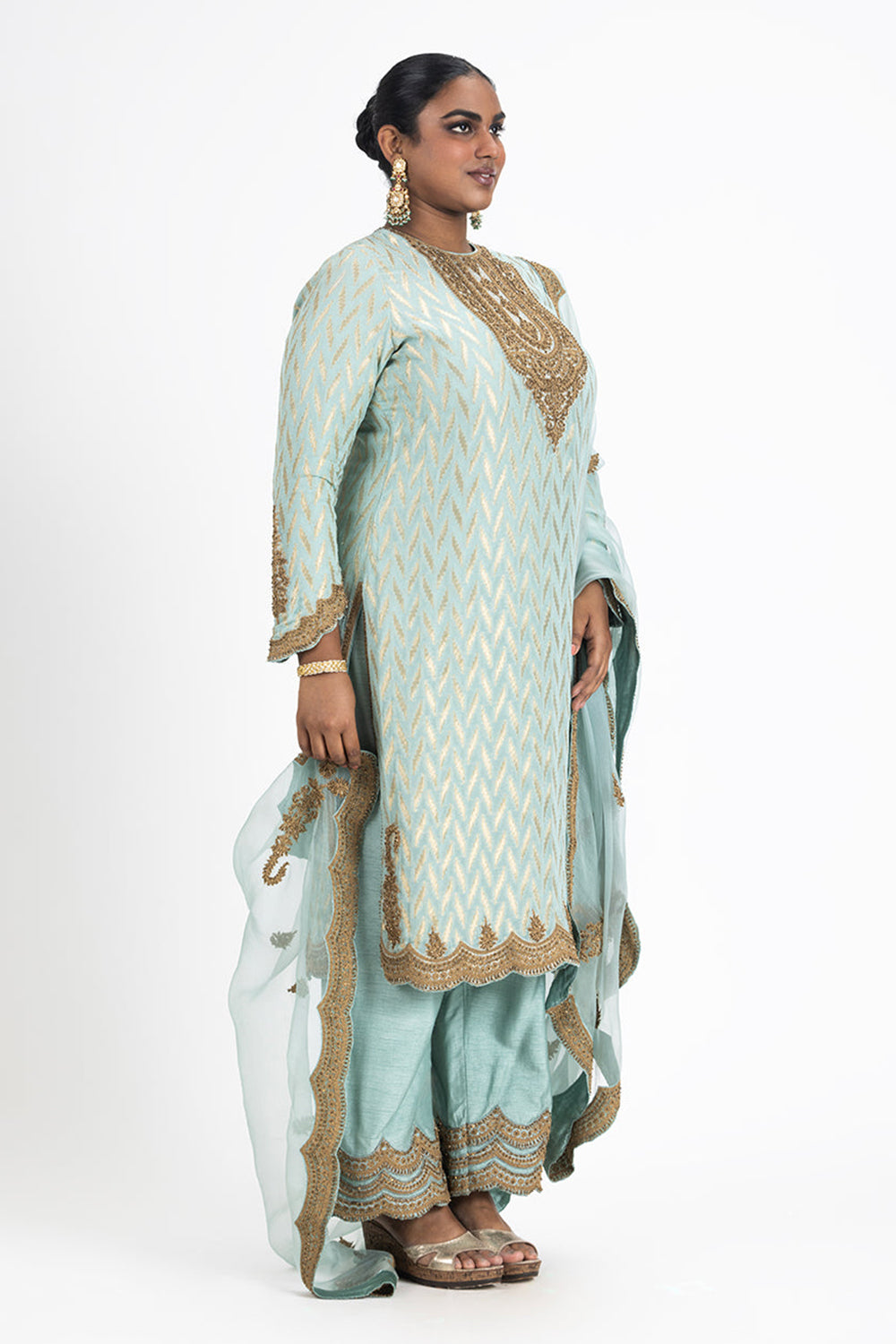 Aqua Benarsi Georgette Shirt Raw Silk Palazzo Set
