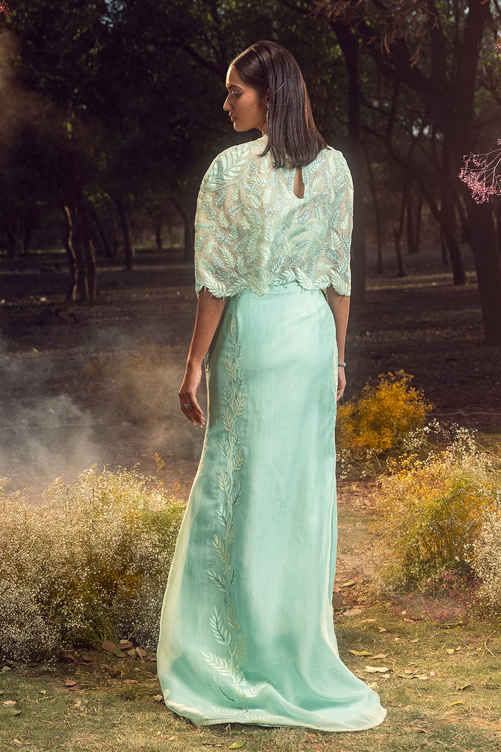 Aqua Blue And Green Skirt With Cape And Bustier