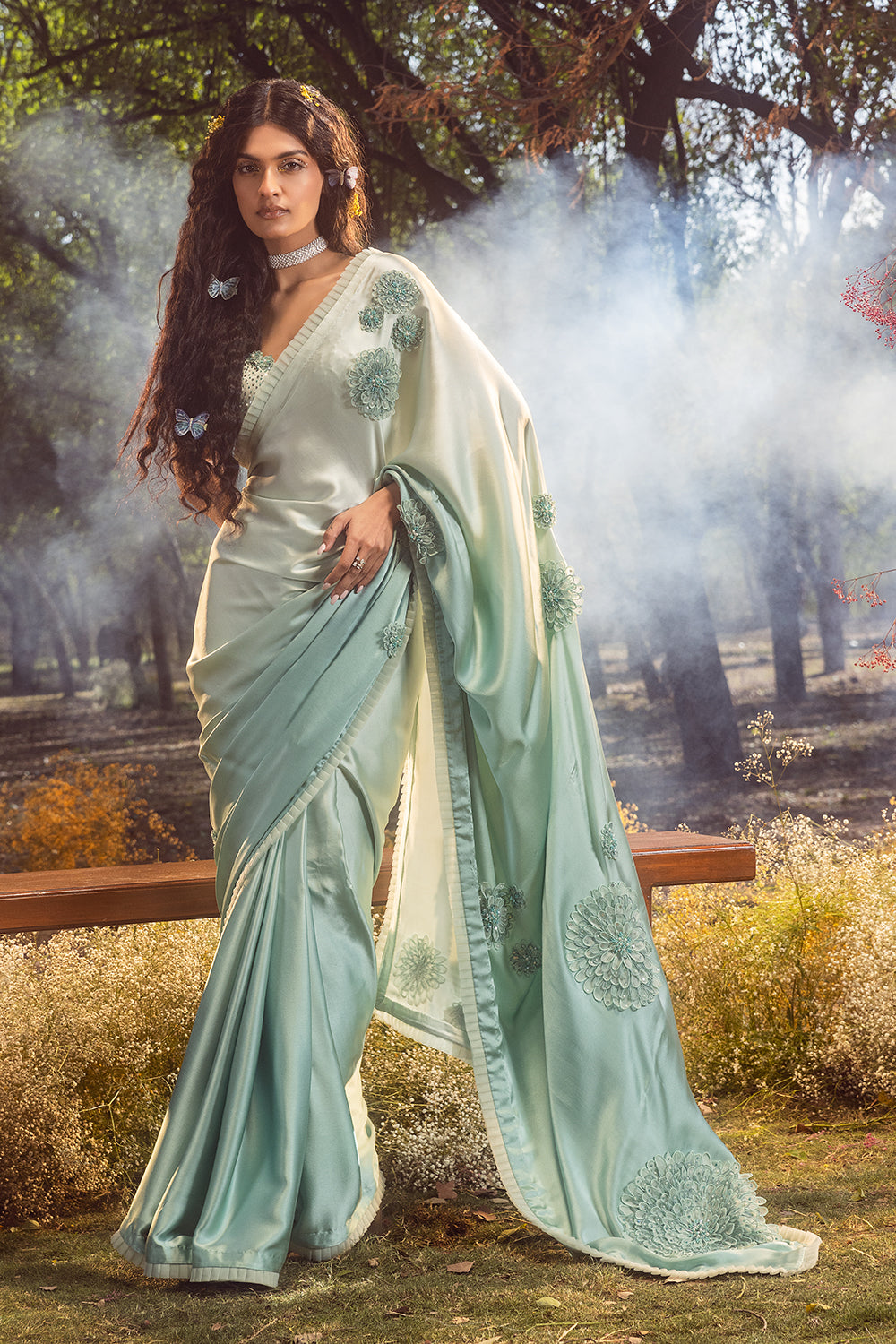 Aqua Blue Ombre Saree