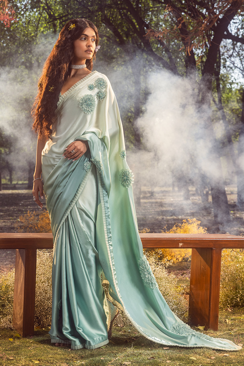 Aqua Blue Ombre Saree