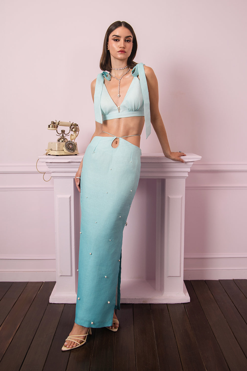 Aqua Pearl ombre Skirt set