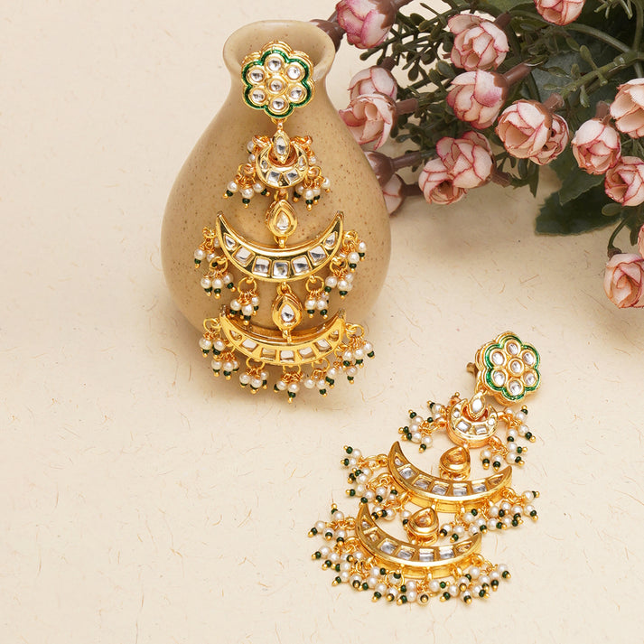 Kundan Earrings With Green Stones