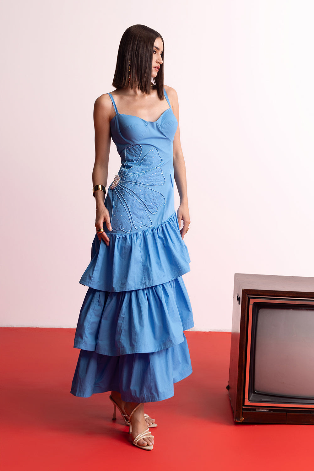 Azure Bloom Tiered Dress