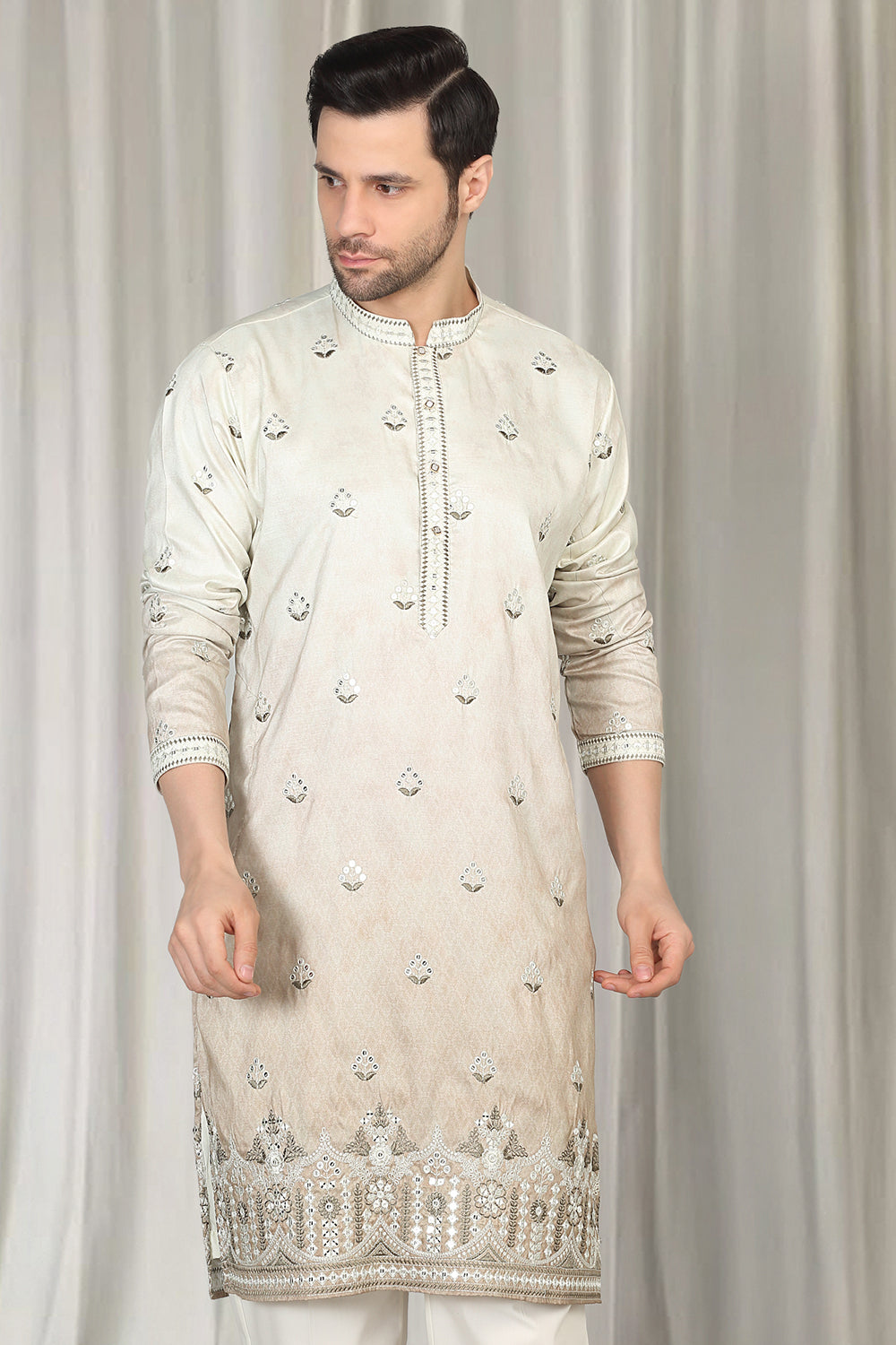 Bahaar Printed Embroidered Kurta With Back Elastic Pants
