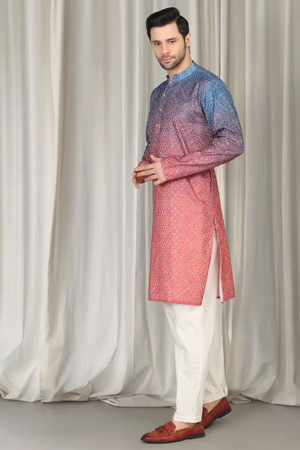 Bandhini Bahaar Embroidered Kurta Set With Back Elastic Pants