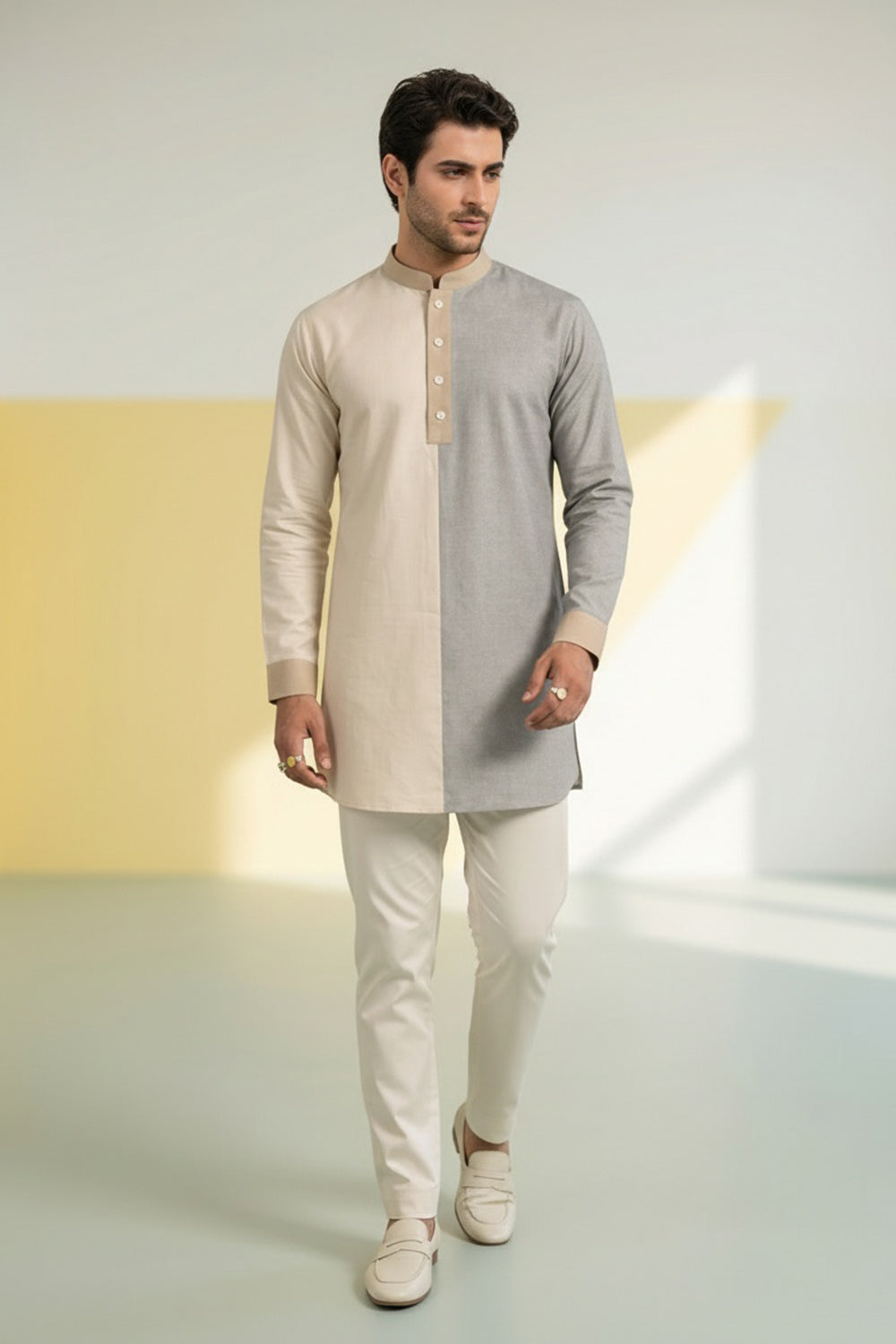 Colour Block Kurta Set - Basilio