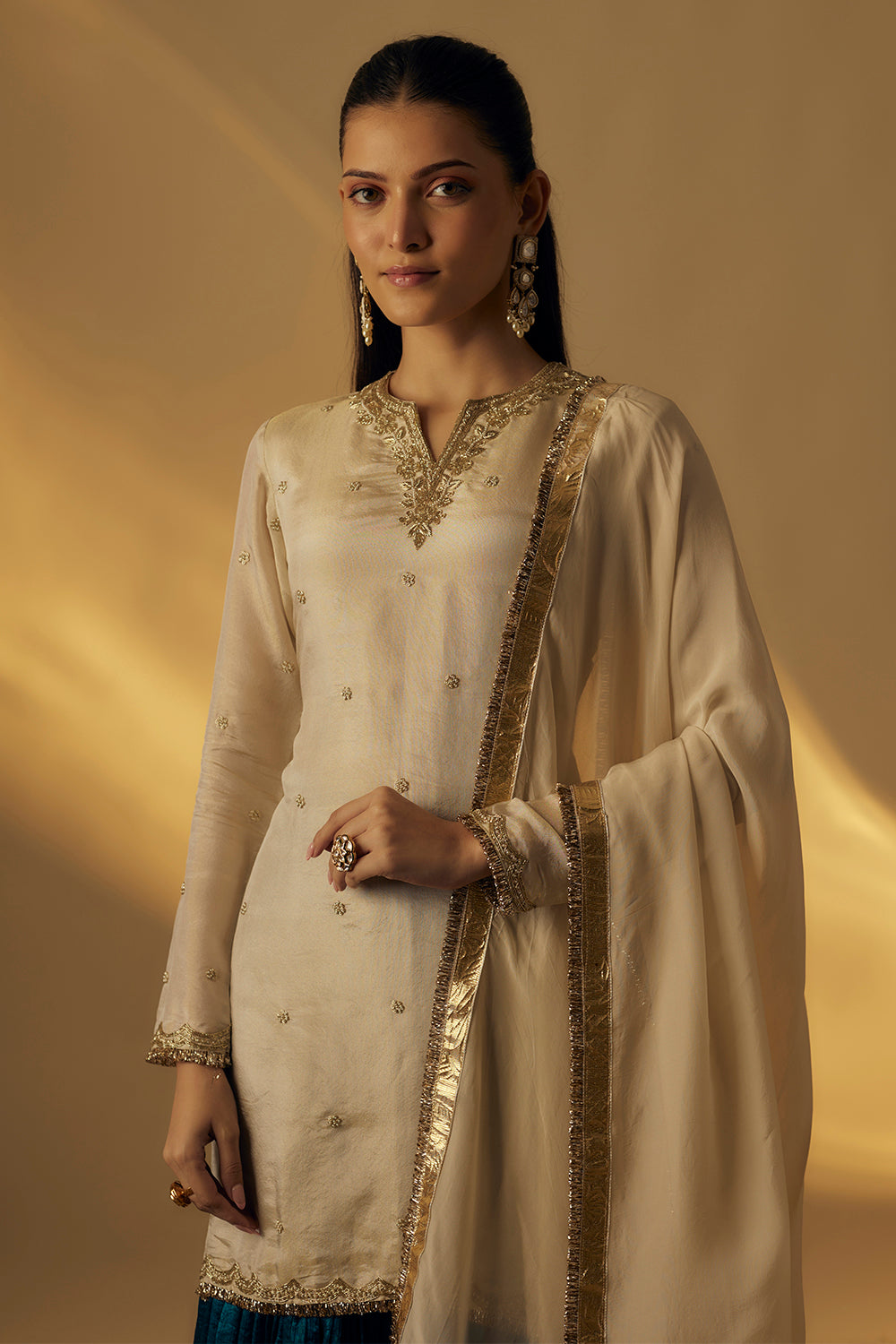 Beige and Teal Garara Set