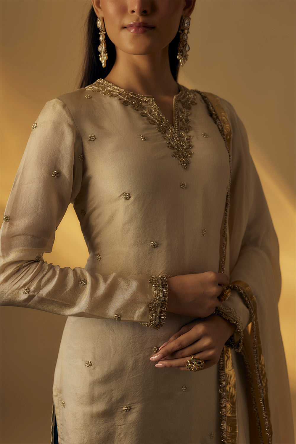 Beige and Teal Garara Set