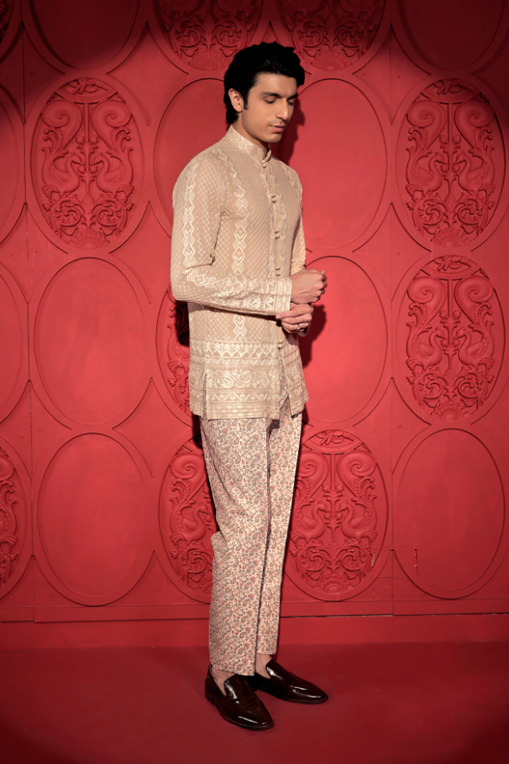 Beige embroidered Pants
