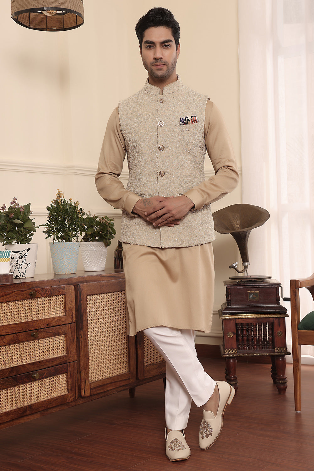 Beige Gold Kurta Set