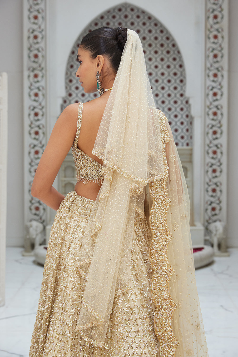 Beige Ombre Net Lehenga With Choli and Dupatta