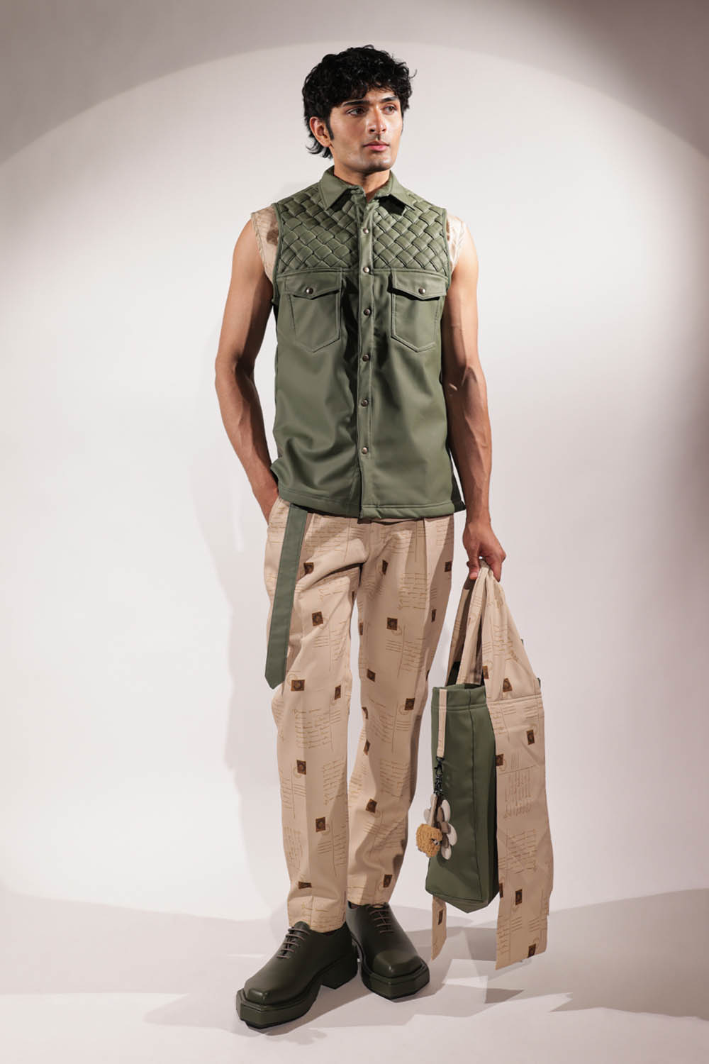 Beige Postcard Printed pants