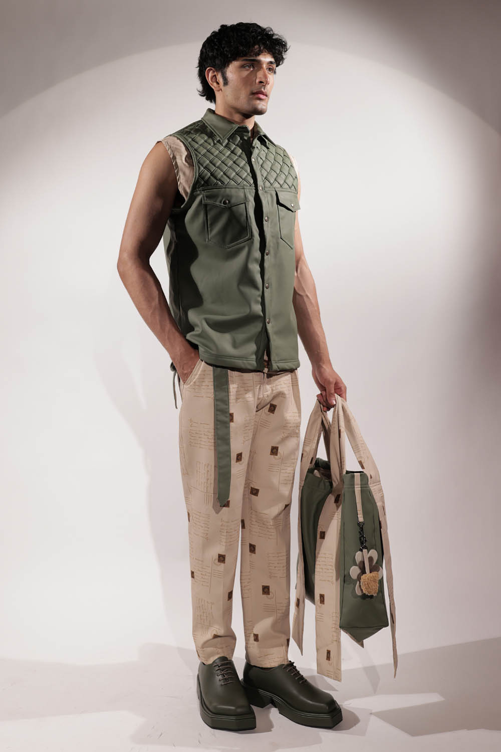 Beige Postcard Printed pants