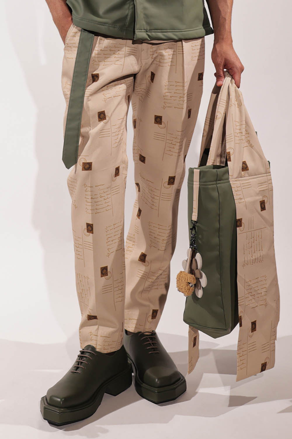 Beige Postcard Printed pants