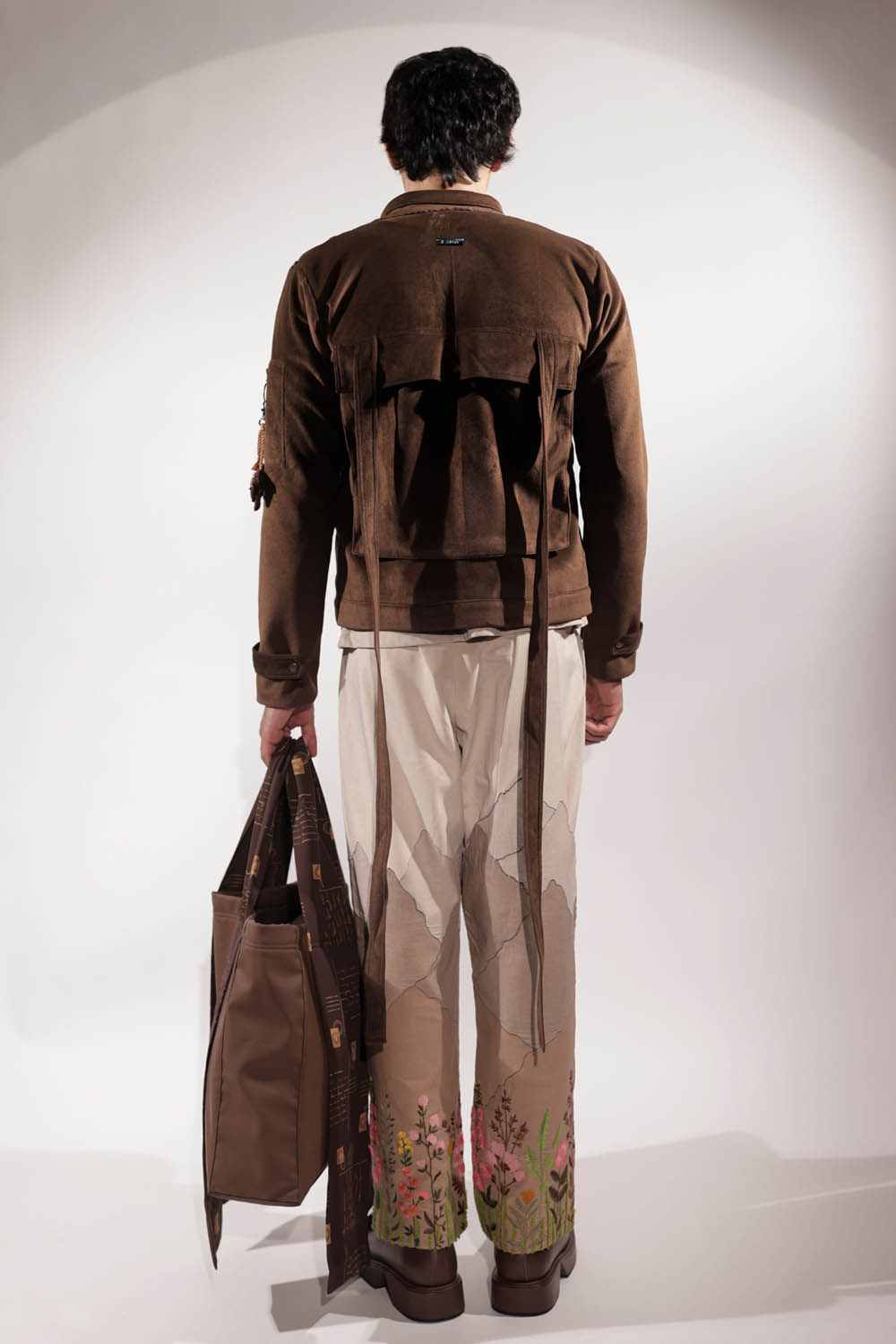 Beige Suede Mountain Patchwork Pants