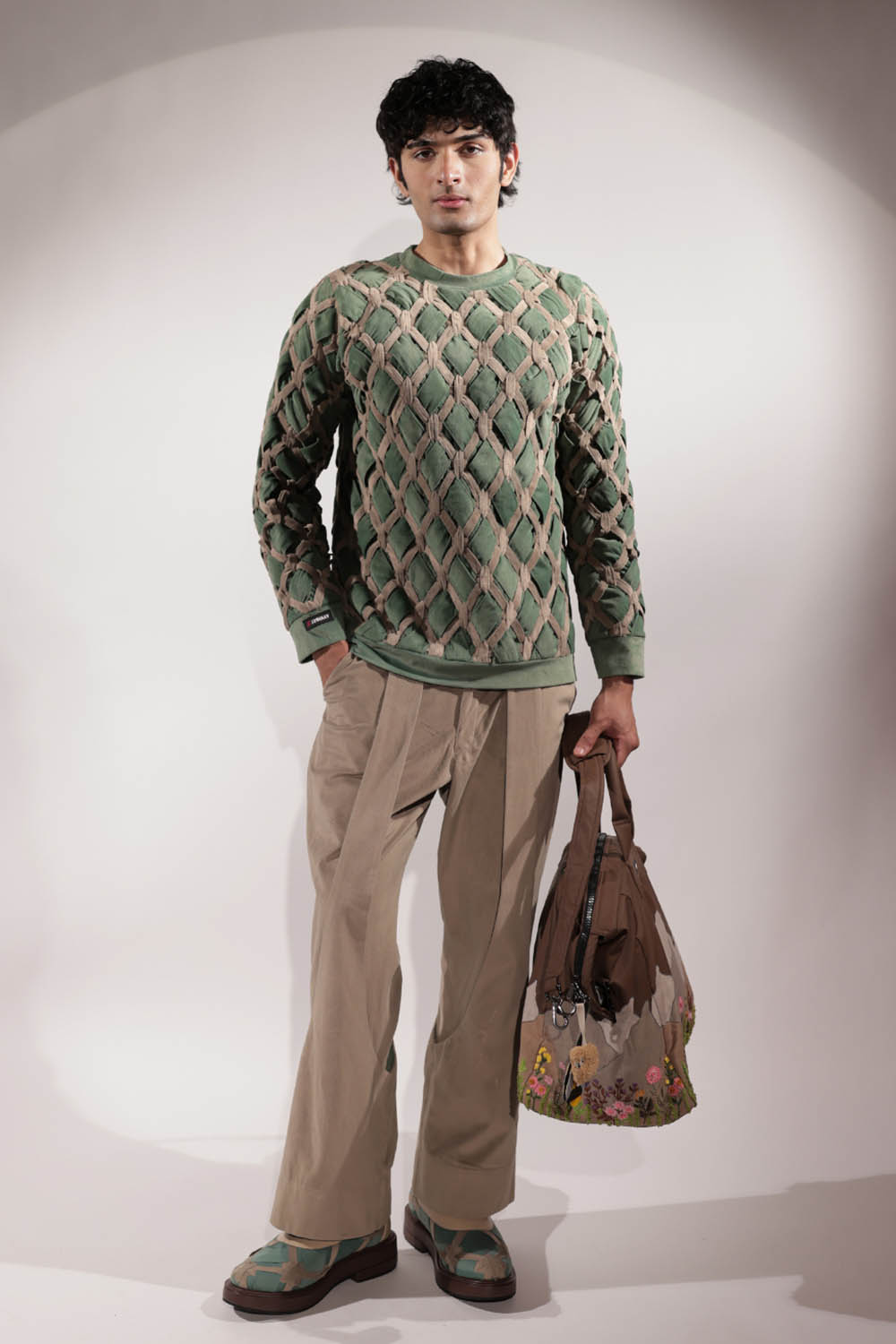 Beige Suede Panelled Pants