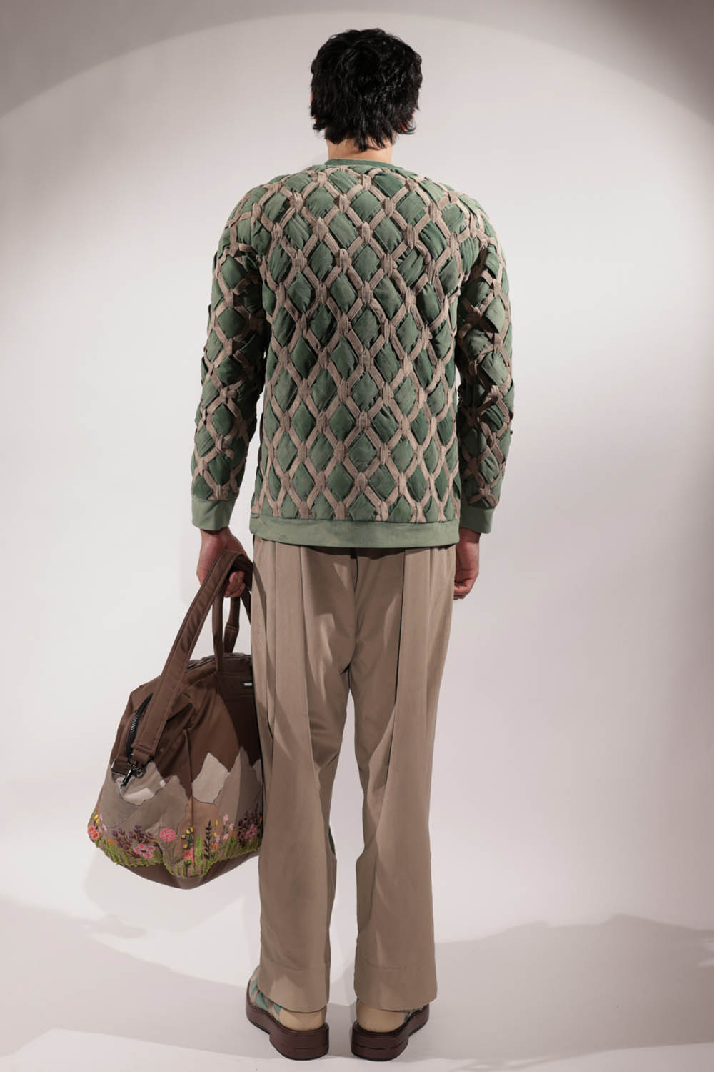 Beige Suede Panelled Pants
