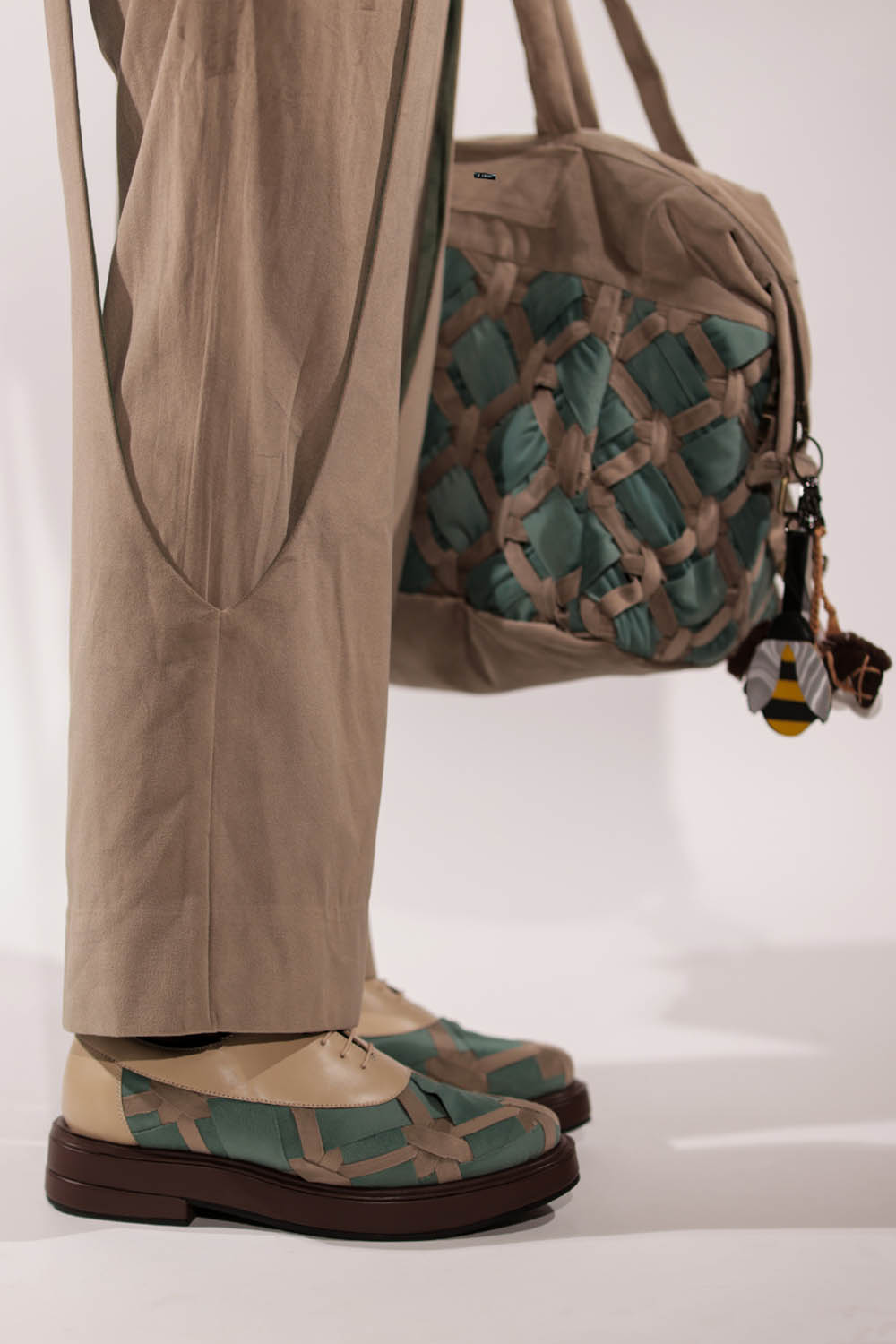Beige Suede Panelled Pants