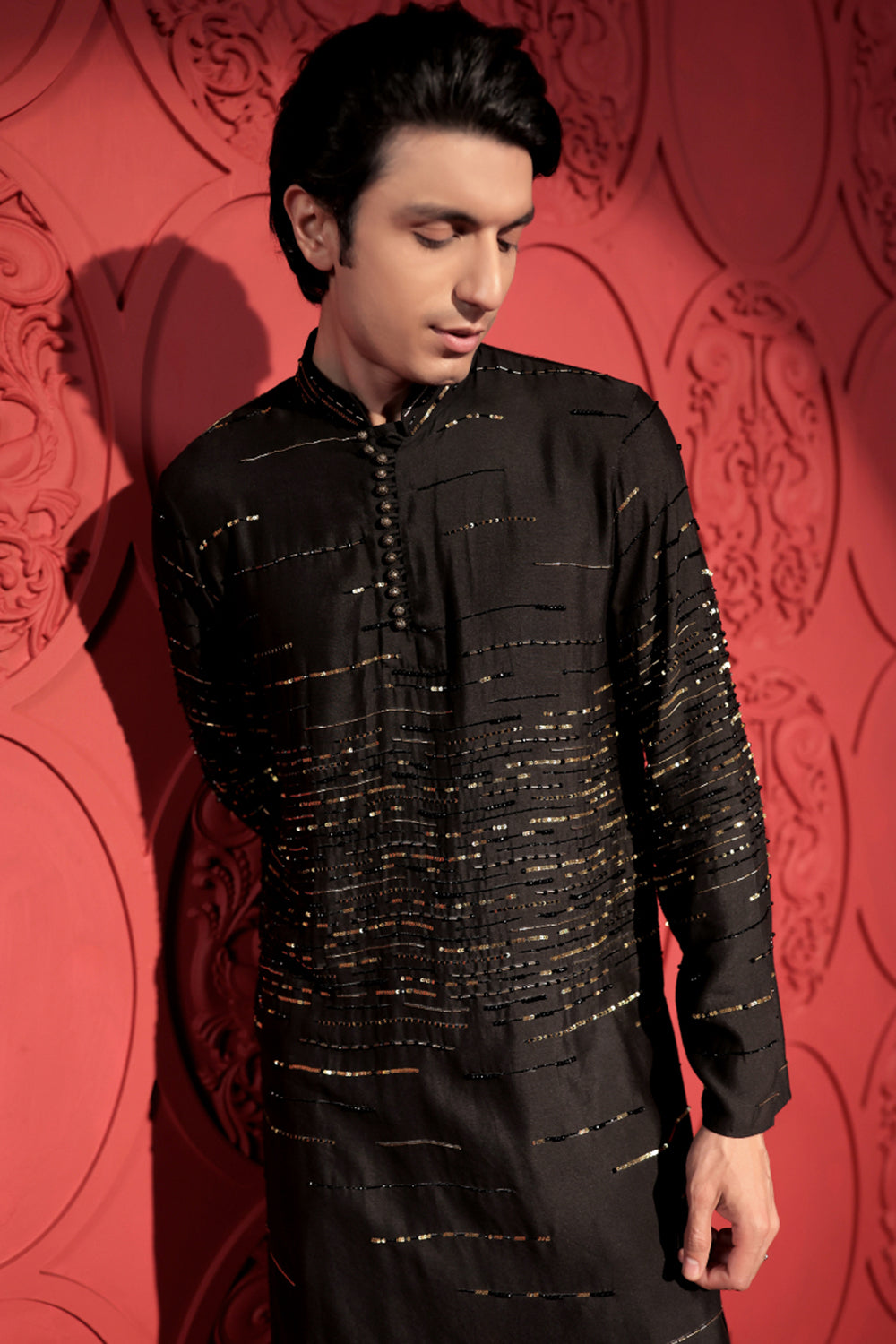 Black and Gold Embroidered Kurta Set