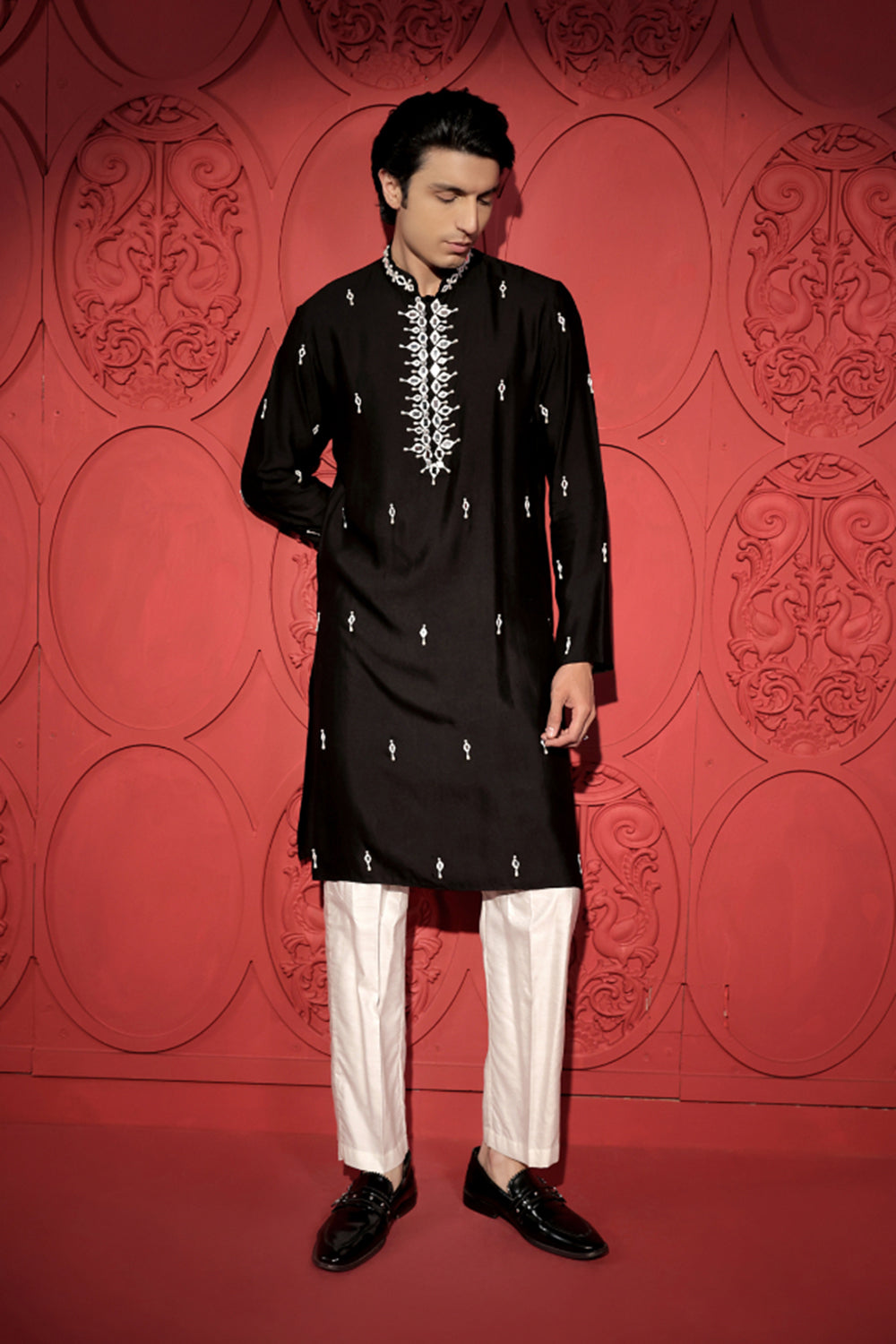 Black and White Mirror Work Kurta Set