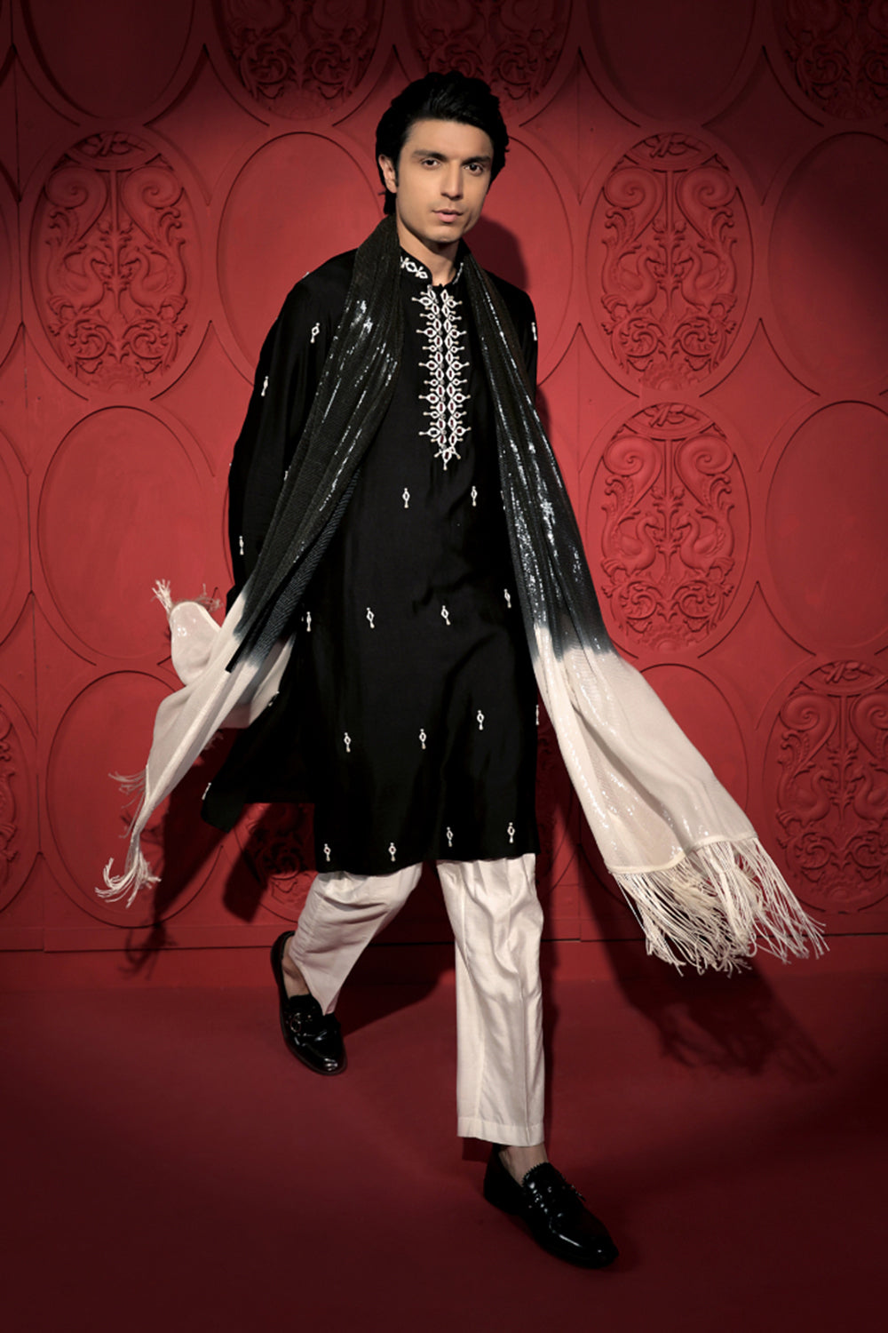 Black and White Mirror Work Kurta Set