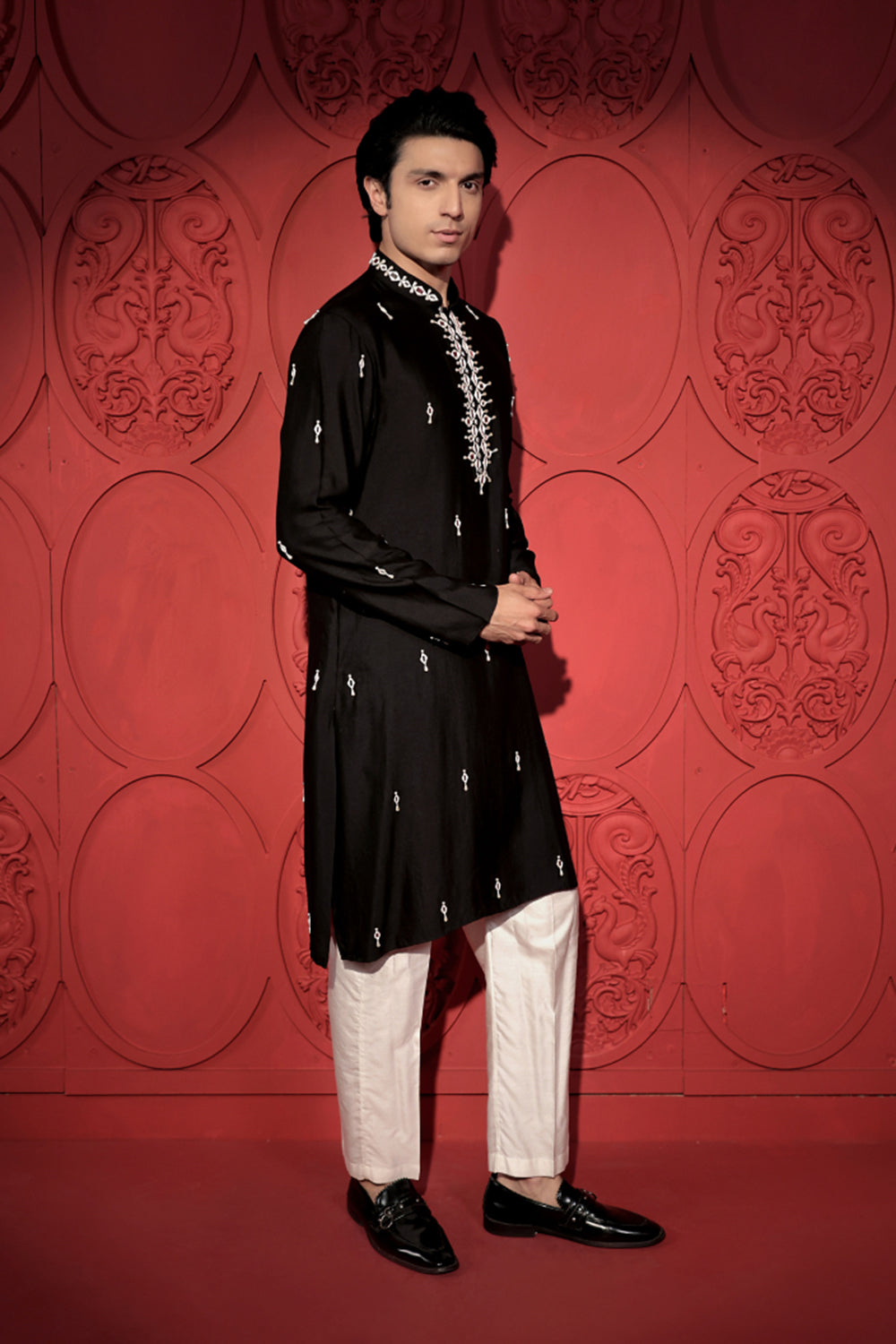 Black and White Mirror Work Kurta Set